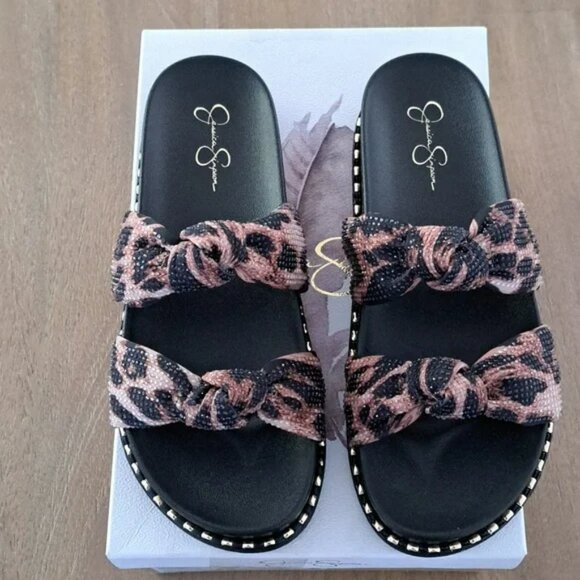 Jessica Simpson Caralyna Leopard Rhinestone Knotted Chunky Sandals - Size: 8 - Picture 2 of 9